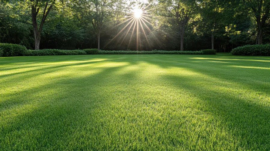 A green lawn with trees and sun shining through in Pawleys Island, SC