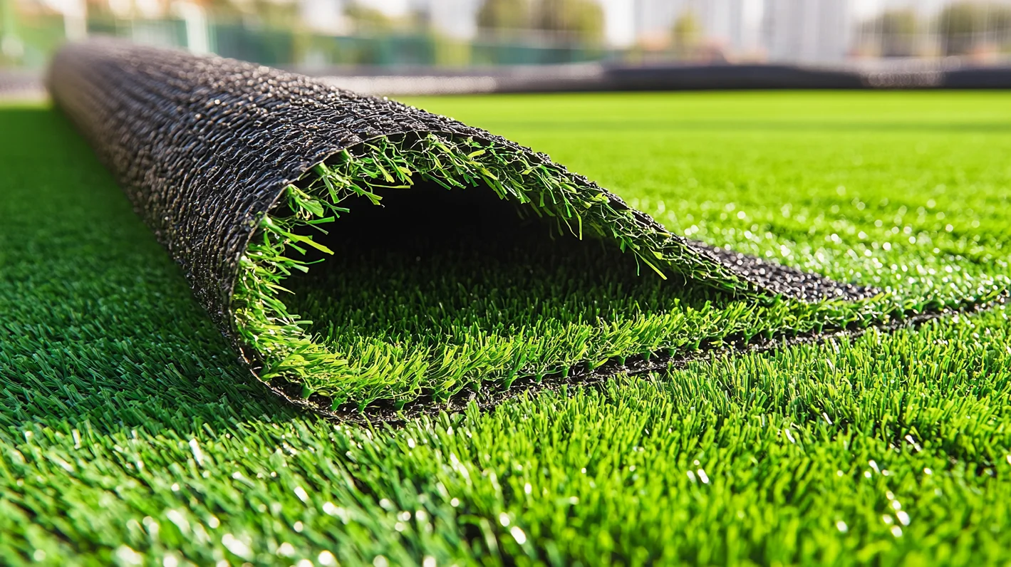 installing synthetic grass sports field sunny afternoon local park